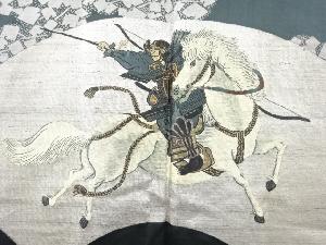 アンティーク　騎馬武者模様織り出し緞子肩裏男物羽織
